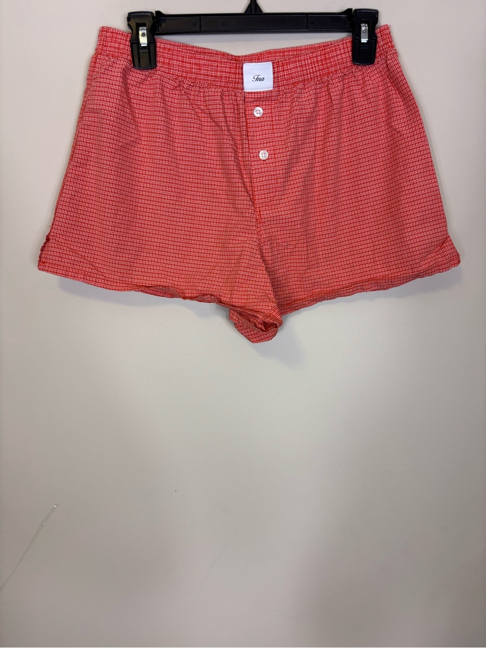 TNA Aritzia Coral Red Gingham High-Waist Women's Lounge Shorts Medium